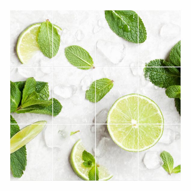 Tile sticker - Lime Mint On Ice Cubes