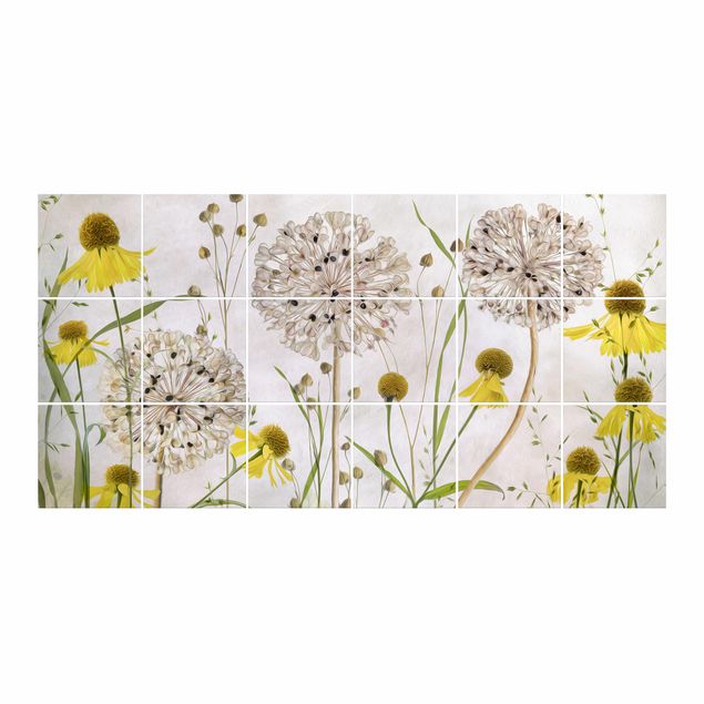 Tile sticker - Allium And Helenium Illustration