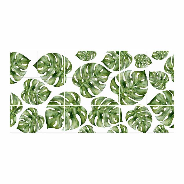 Tile sticker - Watercolour Monstera Leaves