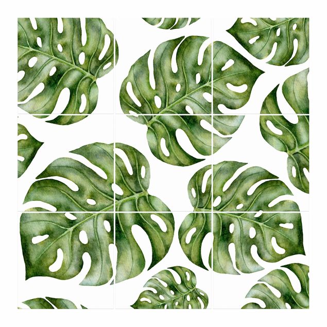 Tile sticker - Watercolour Monstera Leaves