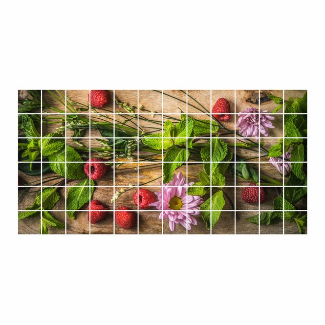 Tile sticker - Flowers Raspberries Mint