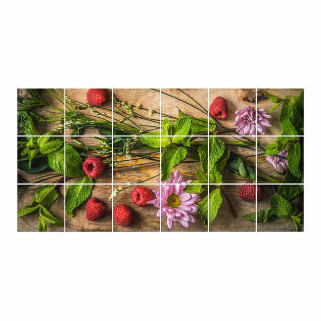 Tile sticker - Flowers Raspberries Mint
