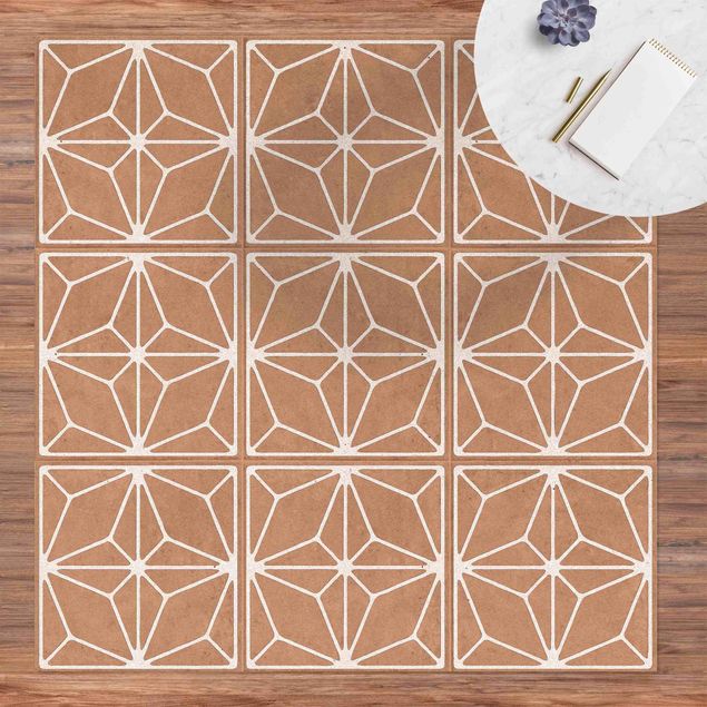 Cork mat - Tile Pattern Star Geometry Grey Blue - Square 1:1