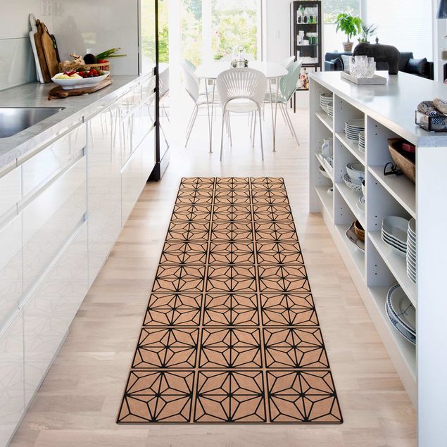 tile effect rug Tile Pattern Star Geometry Black