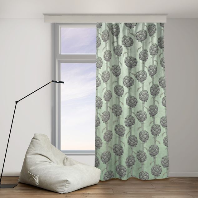custom curtain Floral Elegance Artichoke With Gradient Green