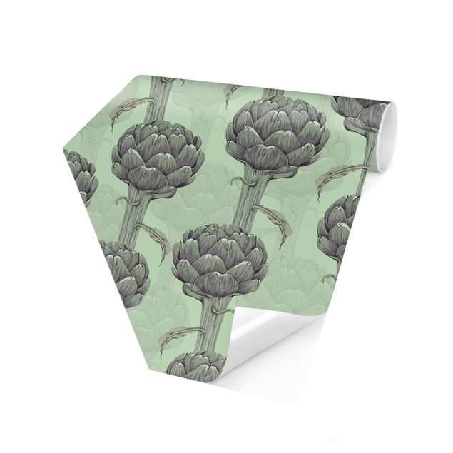 Self-adhesive hexagonal pattern wallpaper - Floral Elegance Artichoke With Gradient Green XXl