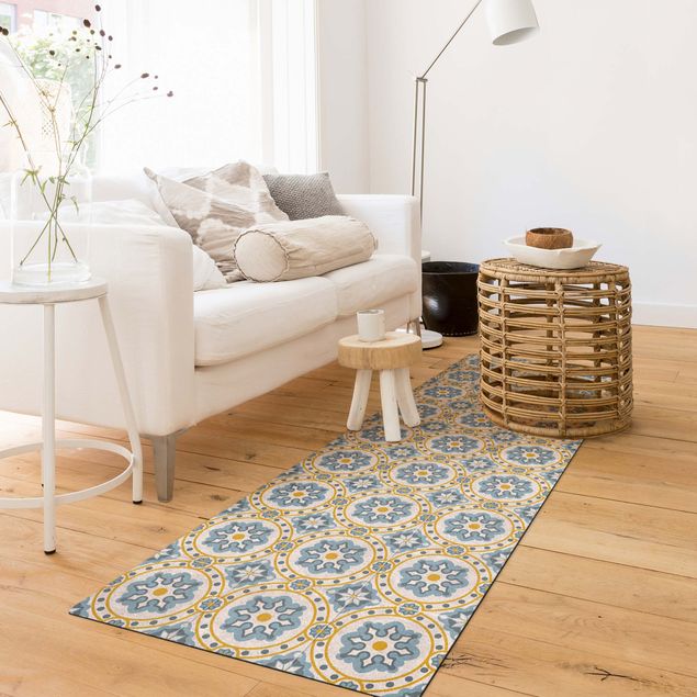 Modern rugs Floral Tiles Blue Yellow