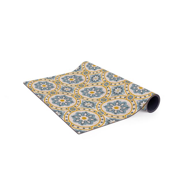 Dining room rugs Floral Tiles Blue Yellow
