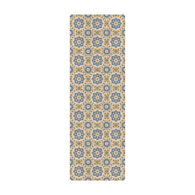 Cork mat - Floral Tiles Blue Yellow - Portrait format 1:3