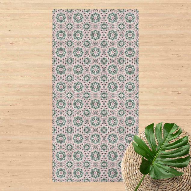 Runner rugs Floral Tiles Turquoise Light Pink