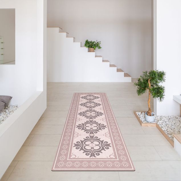 contemporary rugs Floral Tiles Warm Grey Colour Buds With Border