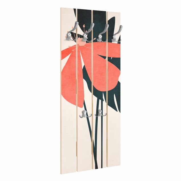 Wooden coat rack - Floral Beauty Pink And Blue