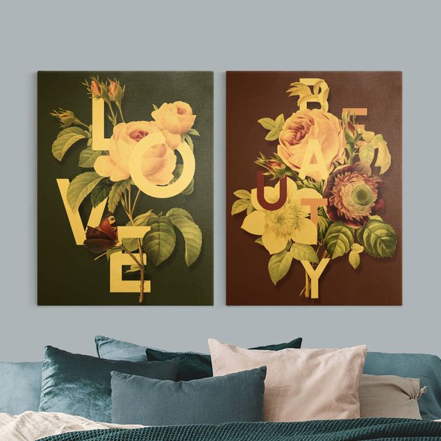 Print on canvas - Floral Typography - Love & Beauty