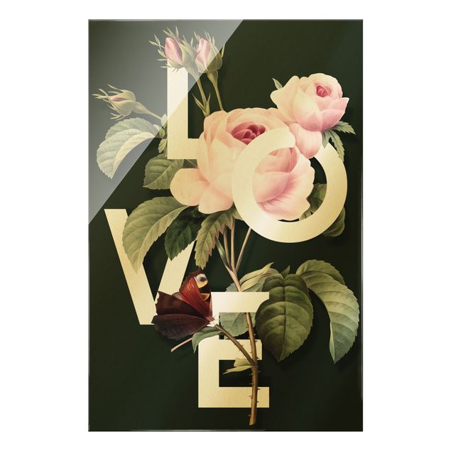 Glass print - Florale Typography - Love - Portrait format