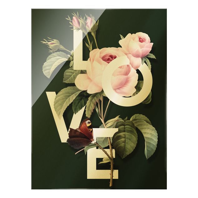 Glass print - Florale Typography - Love - Portrait format