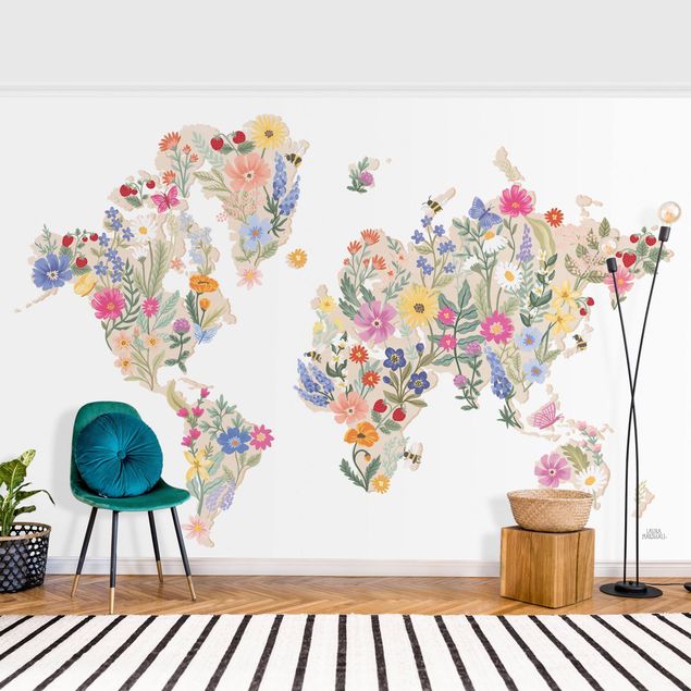 Wallpaper - Floral World Map