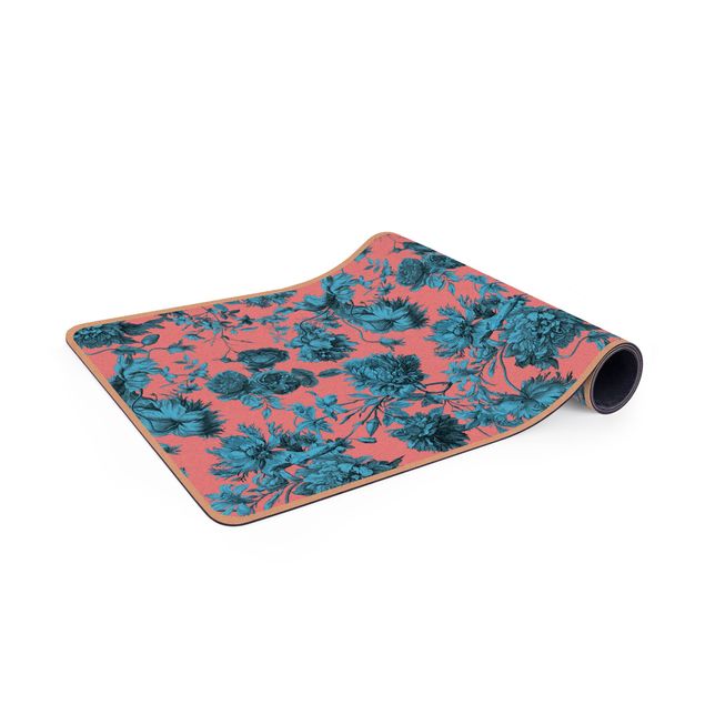nature inspired rugs Floral Copper Engraving Blue Coral