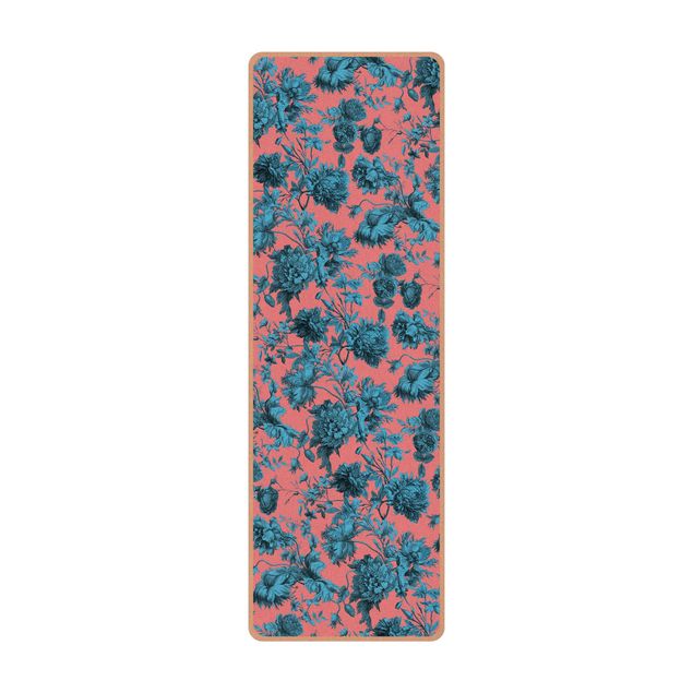 Yoga mat - Floral Copper Engraving Blue Coral