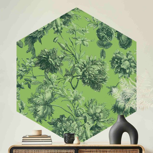Wallpapers Floral Copper Engraving Spring Green