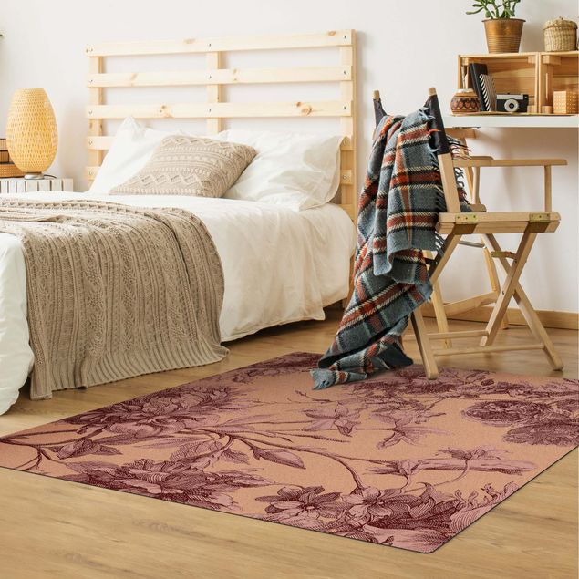 modern area rugs Floral Copper Engraving Mesh Antique Pink