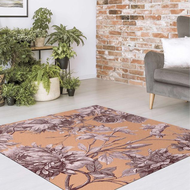 Modern rugs Floral Copper Engraving Mesh Antique Red