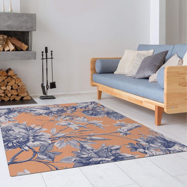 floral area rugs Floral Copper Engraving Mesh Royal Blue