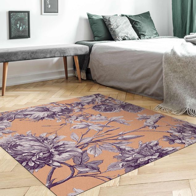 Modern rugs Floral Copper Engraving Mesh Purple