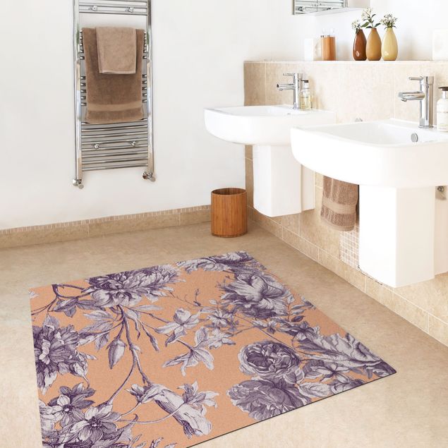Floral rugs Floral Copper Engraving Mesh Purple