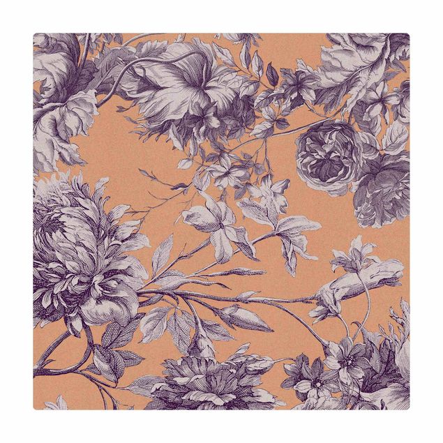 Dining room rugs Floral Copper Engraving Mesh Purple