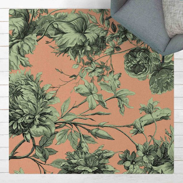 contemporary rugs Floral Copper Engraving Mesh Moss Green