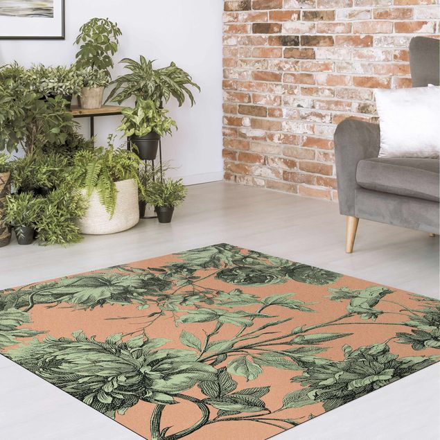 Floral rugs Floral Copper Engraving Mesh Moss Green