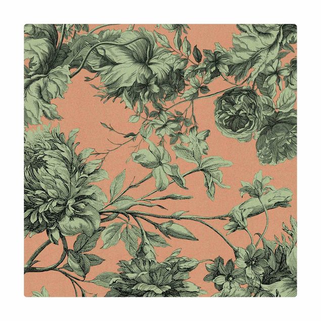 dining room area rugs Floral Copper Engraving Mesh Moss Green