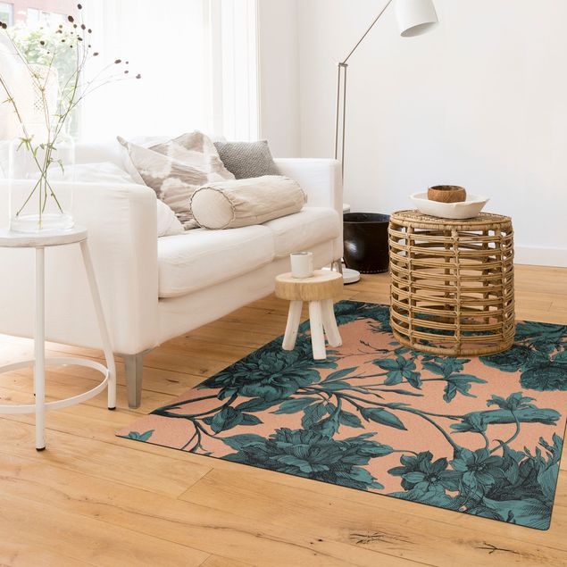 floral area rugs Floral Copper Engraving Mesh Petrol