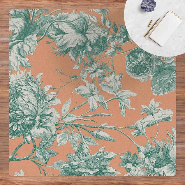 contemporary rugs Floral Copper Engraving Mesh Turquoise