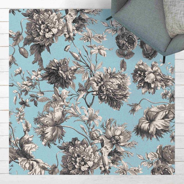 modern area rugs Floral Copper Engraving Greyish Blue