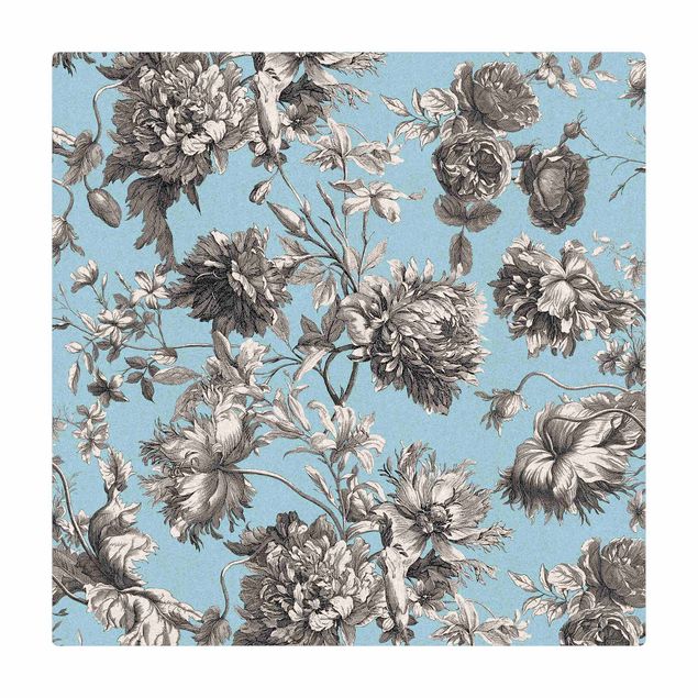 Dining room rugs Floral Copper Engraving Greyish Blue
