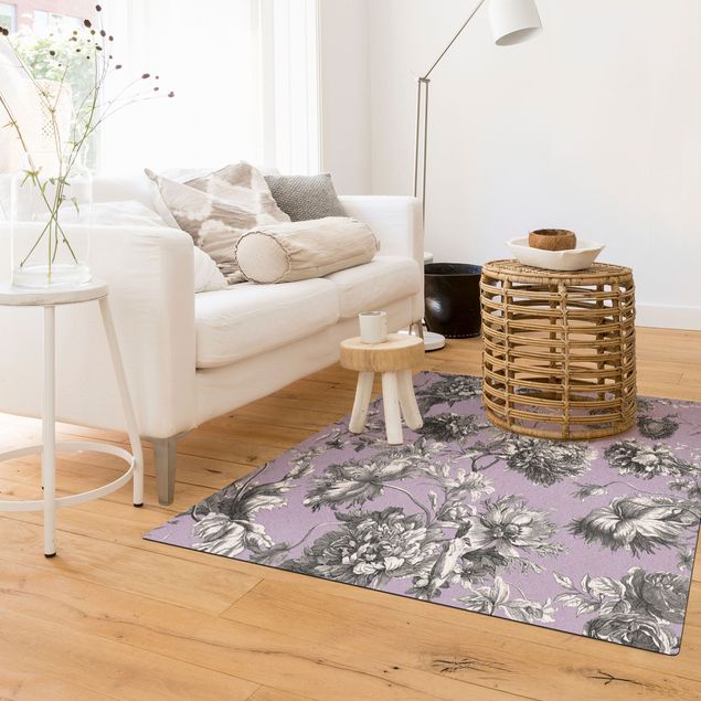 contemporary rugs Floral Copper Engraving Greyish Lilac