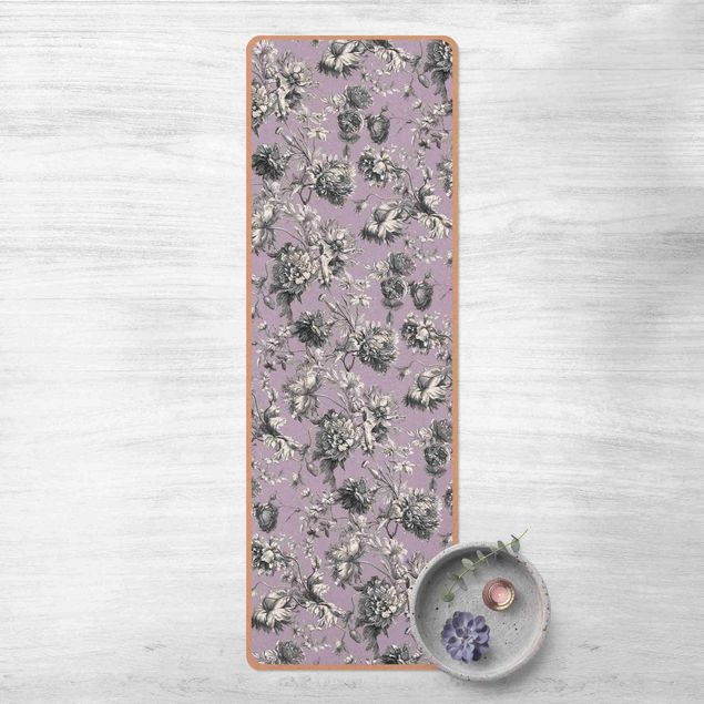 purple floor mats Floral Copper Engraving Greyish Lilac