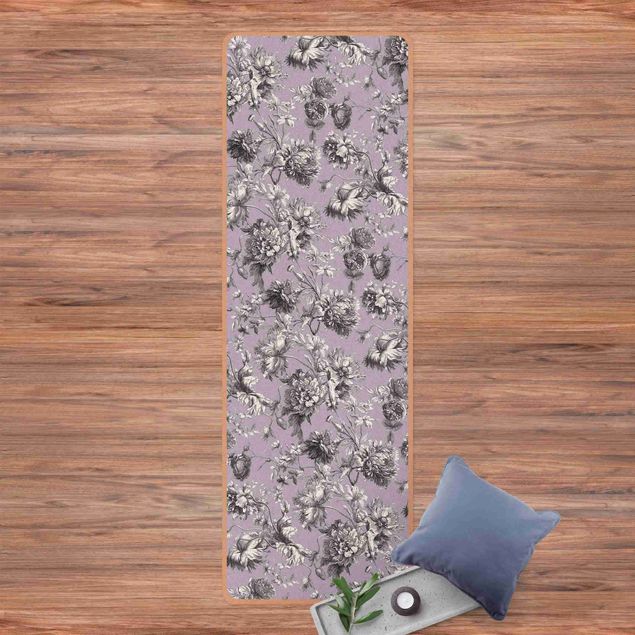 contemporary rugs Floral Copper Engraving Greyish Lilac