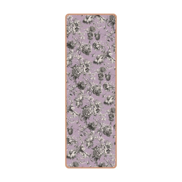Yoga mat - Floral Copper Engraving Greyish Lilac