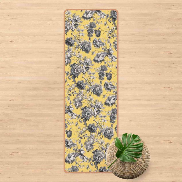 nature mats Floral Copper Engraving Greyish Yellow