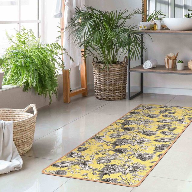 floral area rugs Floral Copper Engraving Greyish Yellow