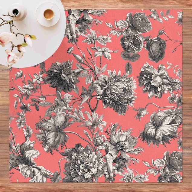 contemporary rugs Floral Copper Engraving Greyish Coral