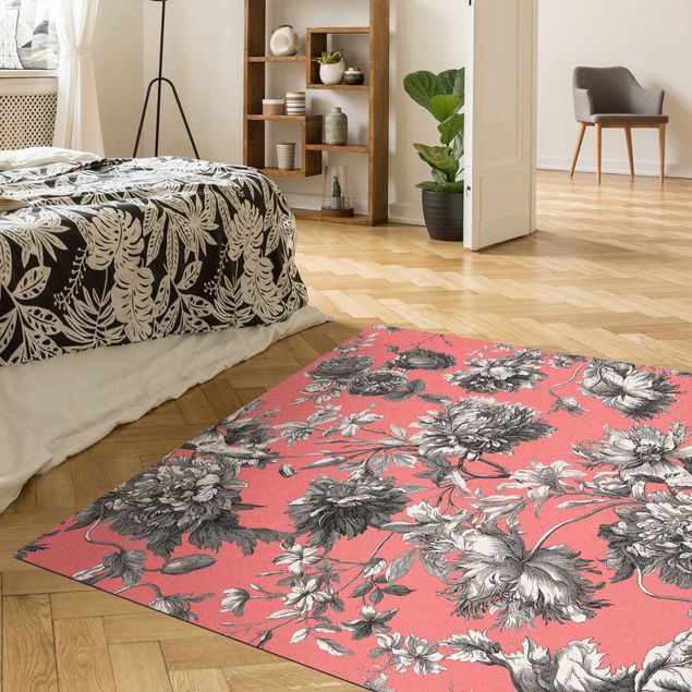floral area rugs Floral Copper Engraving Greyish Coral