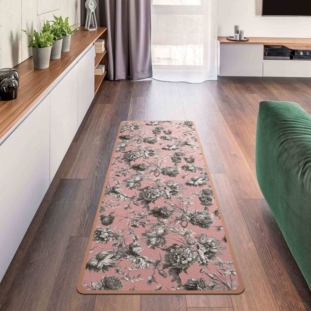 Floral rugs Floral Copper Engraving Greyish Pink