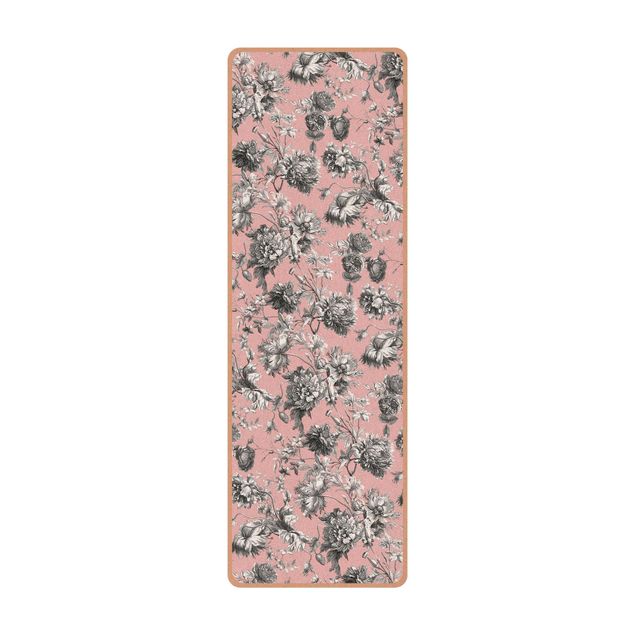 Yoga mat - Floral Copper Engraving Greyish Pink