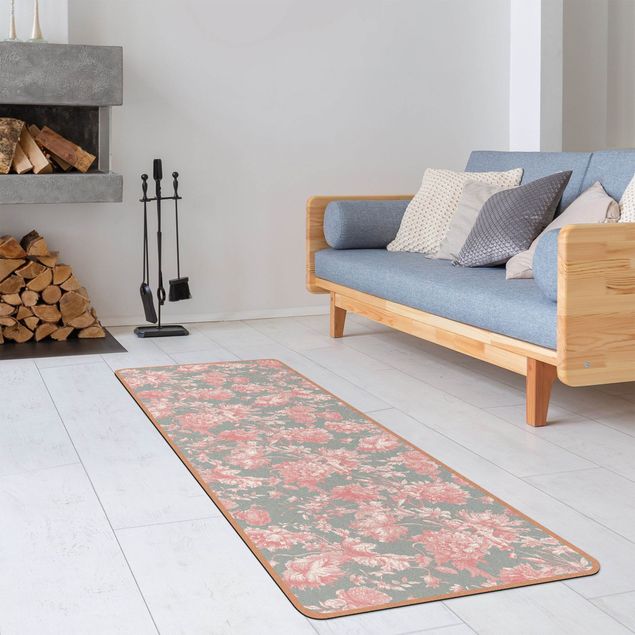 floral area rugs Floral Copper Engraving Pink Grey