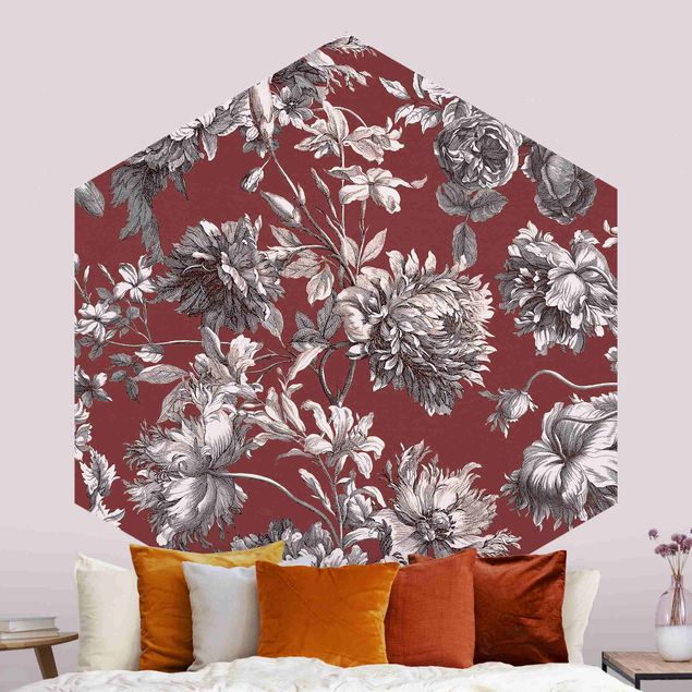 Wallpapers Floral Copper Engraving Reddish Brown