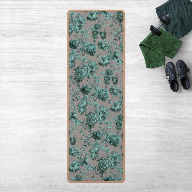 Turquoise rugs Floral Copper Engraving Turquoise Grey