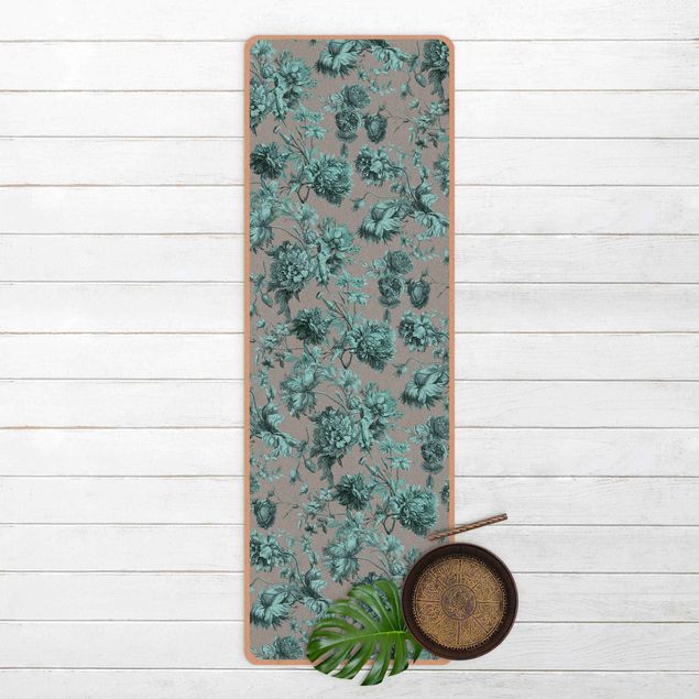 Modern rugs Floral Copper Engraving Turquoise Grey